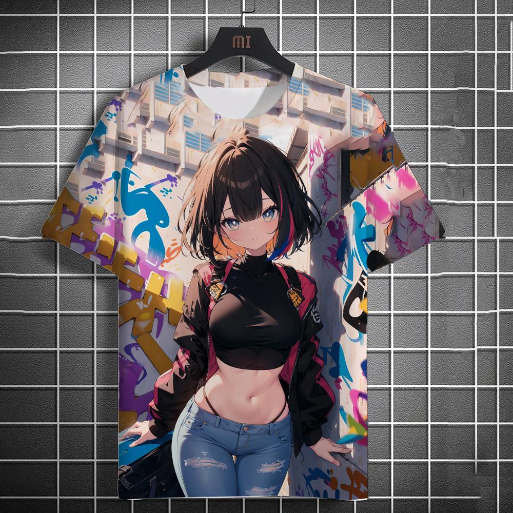 Мужские футболки с изображением персонажей аниме, граффити, 3D-принт сексуальной красоты, стиль постера, футболка, тренд, мужские/женские топы с коротким рукавом Y2k