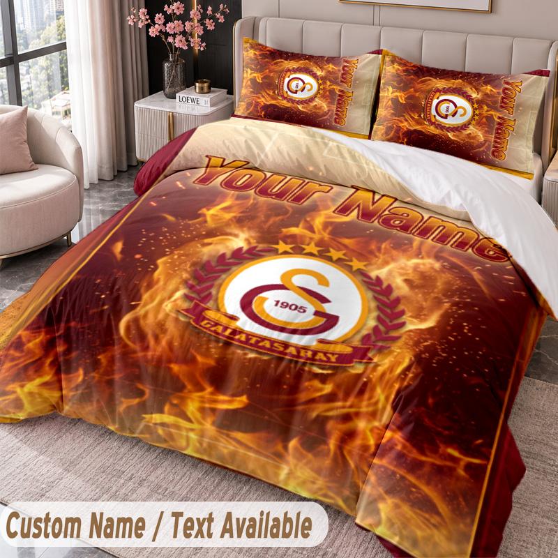 Galatasaray FC Printed Bedding Set Custom Name Text 1 Duvet Cover 2 Pillowcases For Bedroom
