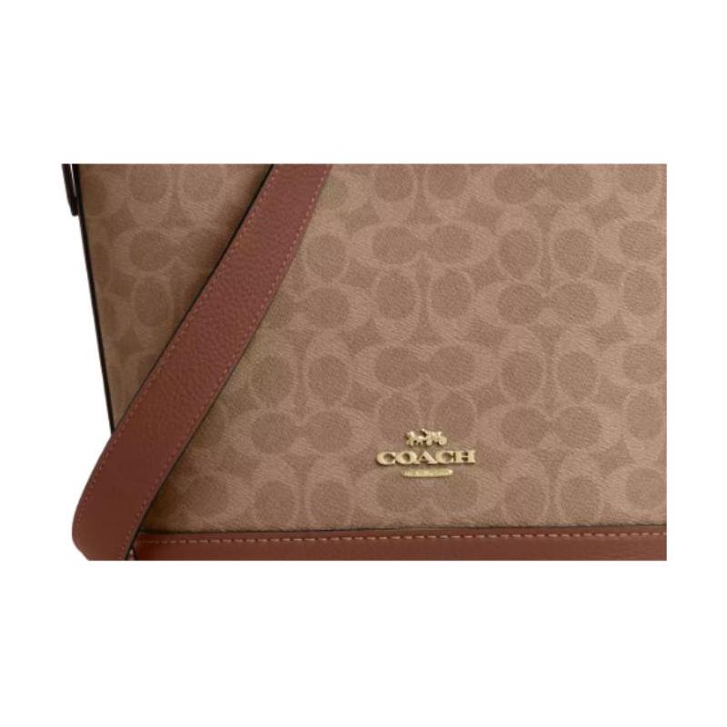 COACH Canvas Jude 23 Logo embossed coated canvas and fine pebbled leather Tote bag Tote bag shopping bag shoulder crossbody bag medium women's brown