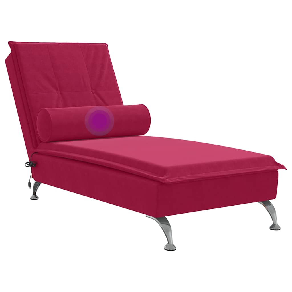 Massage Chaise Lounge with Neck Roll Burgundy Velvet