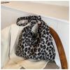 Ielgy Woolen Bag Large Capacity Autumn Winter Casual Leopard Print One Shoulder All-Match Class Commuter Tote Bag