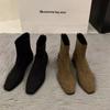 Coarse-heeled Suede Korean Small Ankle Boots Women's Shoes 2025 New Autumn and Winter Velvet Martin Boots Coffee-colored Thin Short Boots