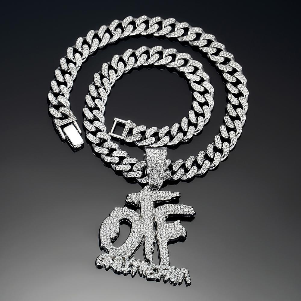 Хип-хоп мода Подвеска с английской буквой OTF Ожерелье с кубинской цепочкой, Подходит для повседневной носки мужчинами и женщинами, Рок-вечеринка Ювелирные изделия