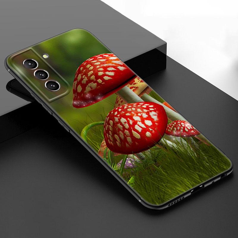 Aesthetic Trippy Mushrooms Black Silicone Phone Case For Samsung Galaxy S23 S21 S20 FE S24 S22 Ultra S10E S10 S9 S8 Plus