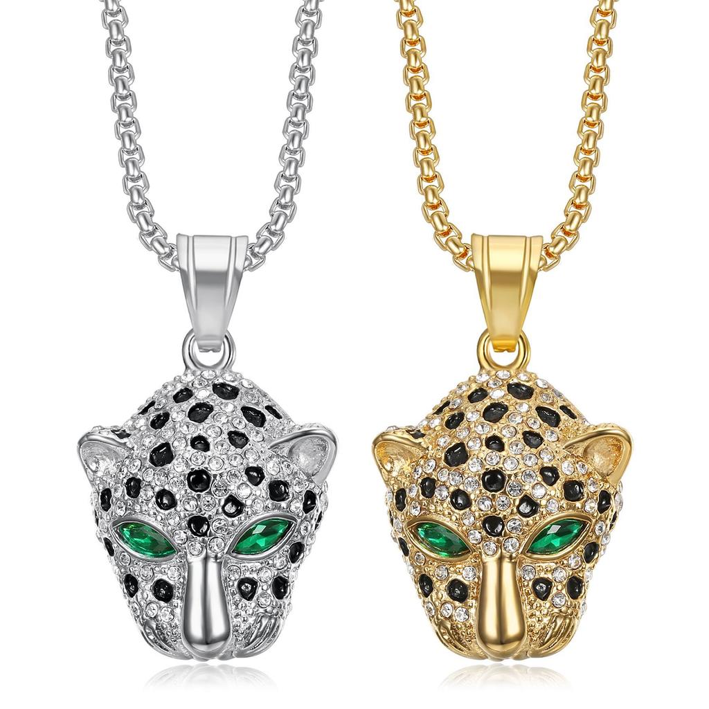 European and American Cross-border New Hip-hop, Jewelry, Gold-plated with Diamonds, Leopard Head Tide Brand Pendant Necklace