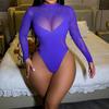 Sex Underwear Hollow Mesh Purple Charm Long Sleeve Bikini Sexy Backless Onesie