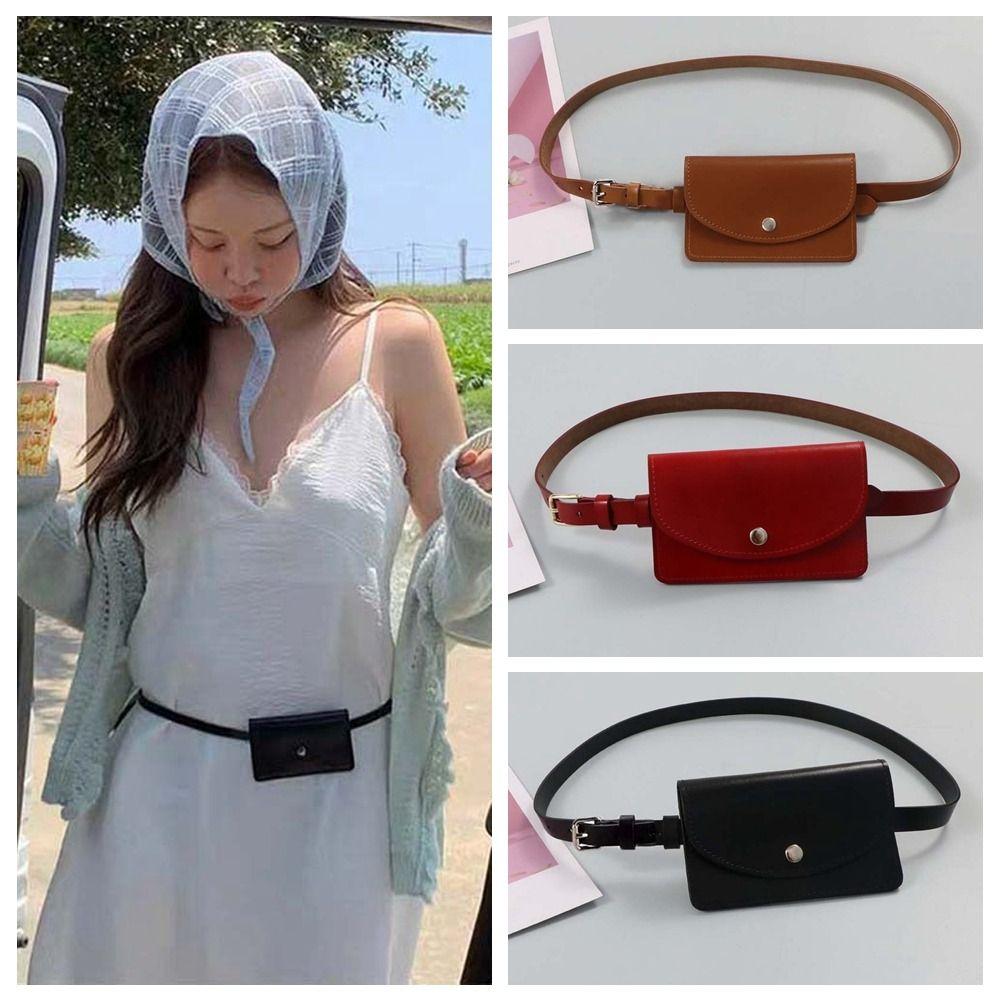 Detachable Waistband Waist Bag Flap PU Leather Coin Purse Waist Belt With Bag  Small Square Pouch