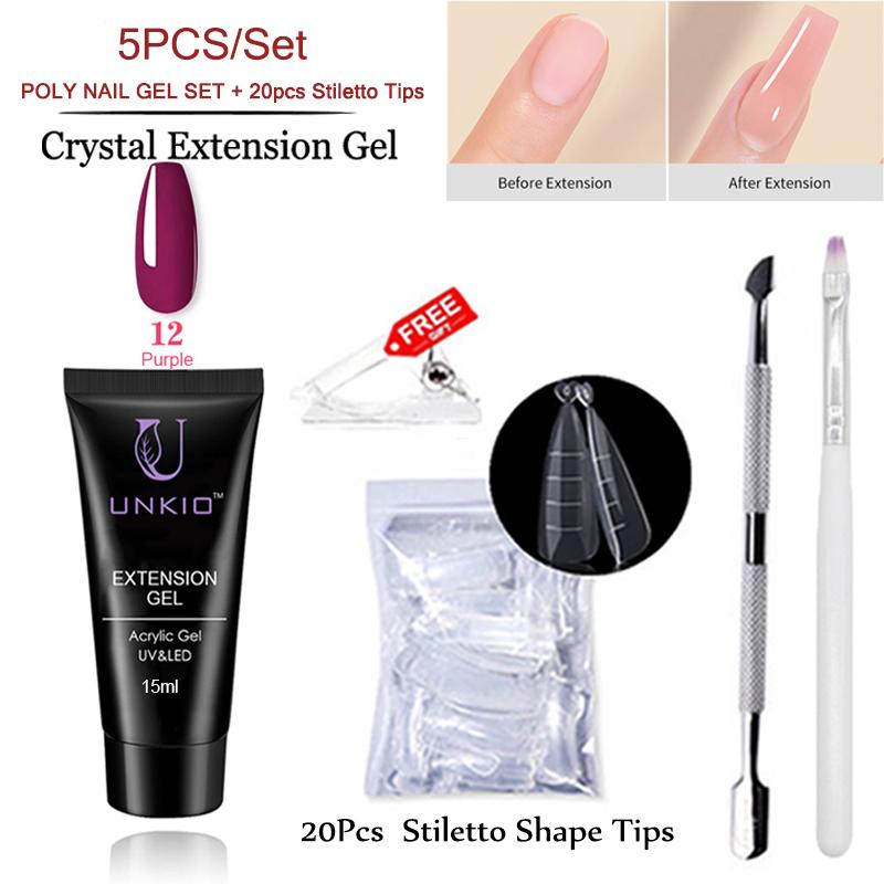 UNKIO Поли-набор для ногтей, УФ-светодиод, быстрое наращивание, наконечник-шпилька, двойной формы, наращивающий гель для ногтей, маникюрный набор, мини-набор для гель-лака