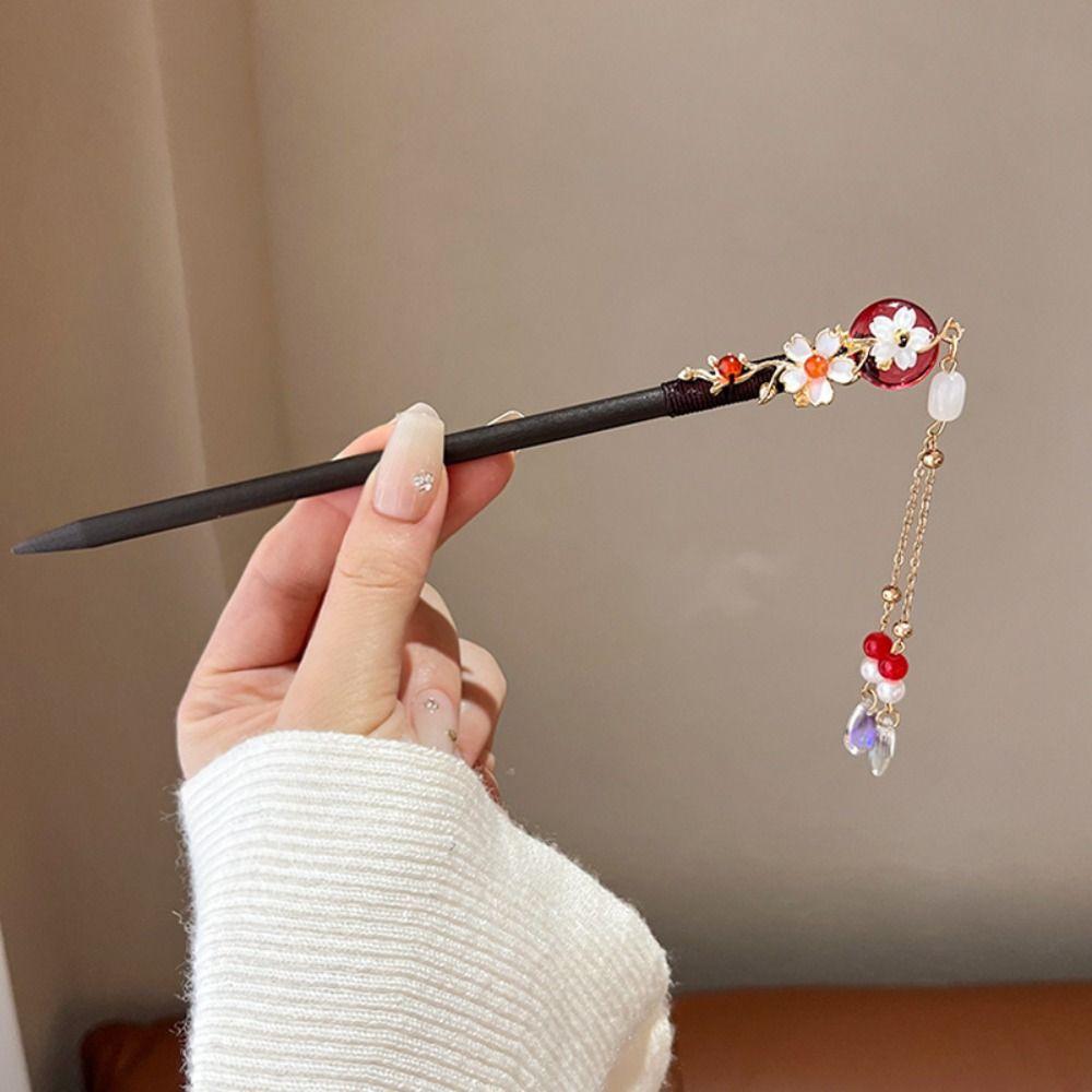Китайский стиль Цветочная палочка для волос Вилка для волос Ханфу Палочка для волос Классическая деревянная палочка для волос Девушка