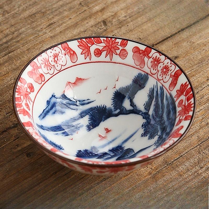 Двухцветная сине-белая фарфоровая коническая чашка Керамический набор для чая гунфу Мастер-чашка Чайная пиала в японском стиле Чаша для дегустации чая на одну чашку