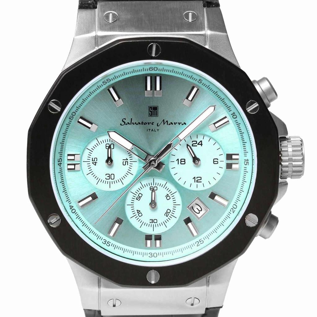 Хронограф 10 ATM водонепроницаемый кожаный ремешок Business 20th Anniversary Limited Model Ice Blue Black [Salvatore Mara] мужские SM18117-SSIBL