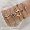 Retro Green European & American Bracelet Set: Square Diamond, Butterfly & Love Designs (5 Pieces)
