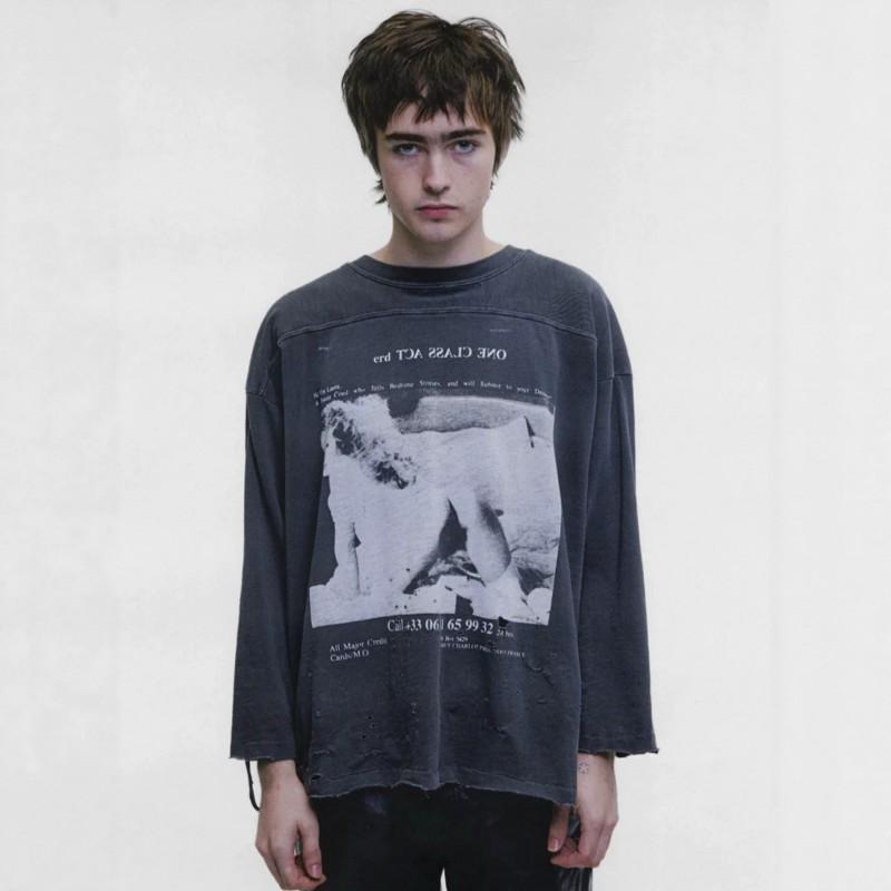 Unisex Retro American Streetwear T-Shirt Black Cotton Graphic Print Loose Fit Casual Tee