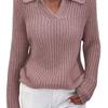 V Neck Turn-Down Collar Long Sleeve Knitted Sweater Autumn Winter Solid Color Slim Sweater Jumper Female Clothing