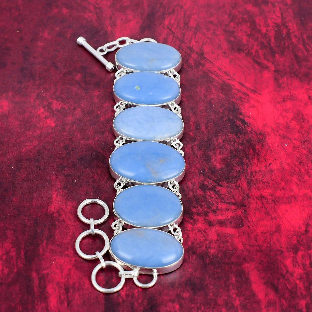 Комплект ювелирных изделий из стерлингового серебра 925 пробы Angelite, комплект ожерелья и браслета ручной работы для нее, красивые украшения из драгоценных камней для свадебного подарка