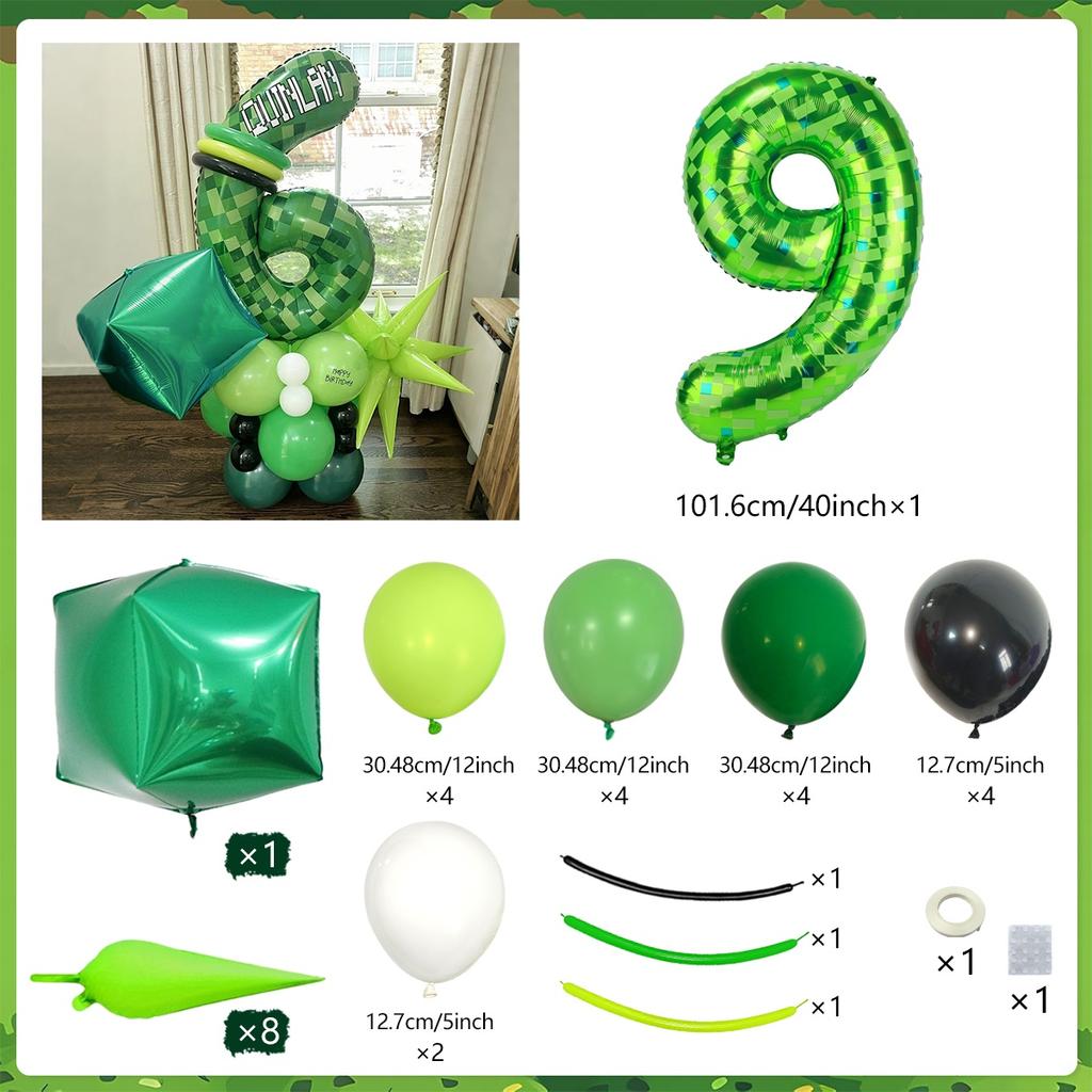 40inch green pixel digital set water droplet balloon 4D square aluminum film balloon birthday decoration game party decoration