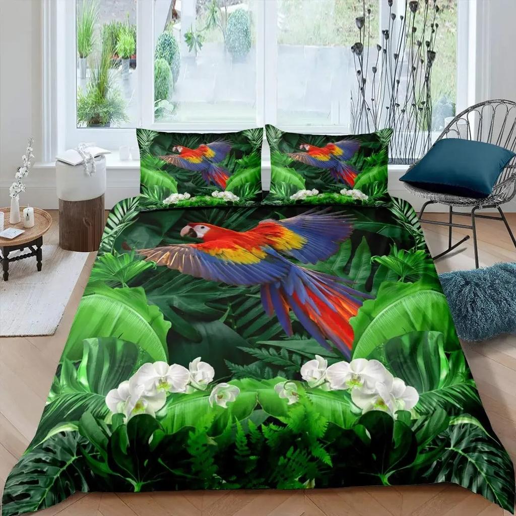 Tropical Birds Duvet Cover Watercolor Hummingbird Flowers Twin Bedclothes Exotic Wildlife White Abstract Polyester Qulit Cover