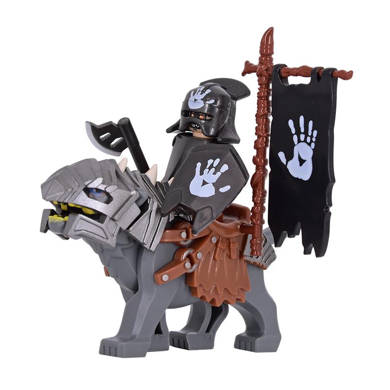 1PCS Medieval Lotr Figures Orc Cav BanV Soldiers Brown Wolf Rider Mount Knights Building Blocks Bricks Toys for Children Gifts