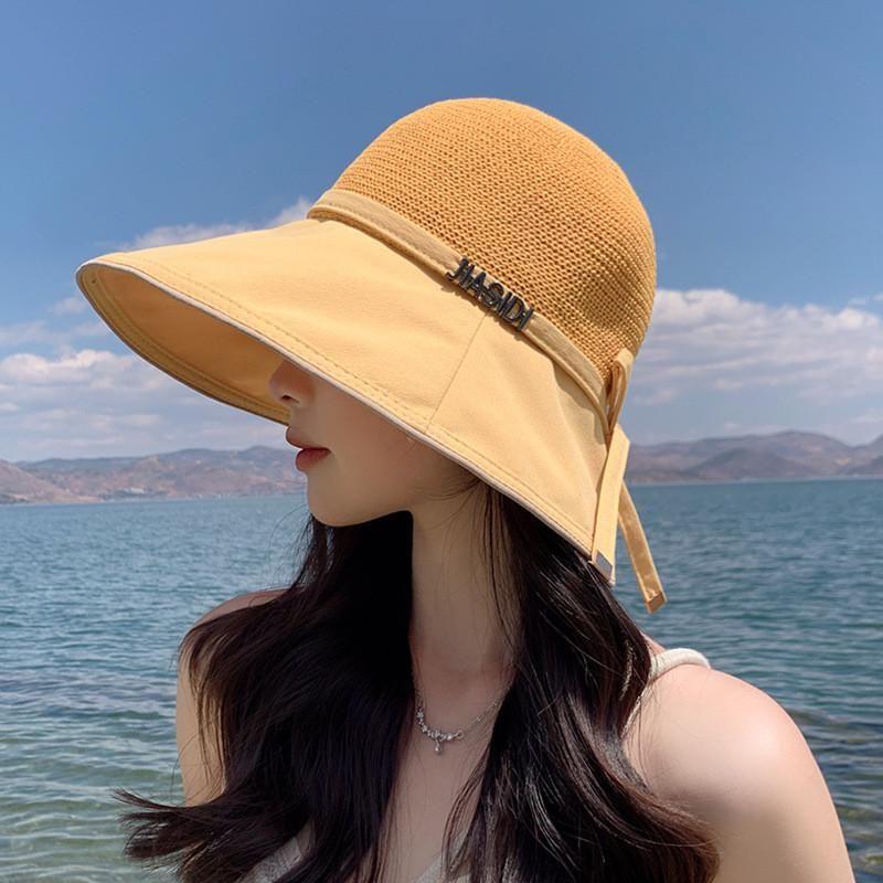8250 K-style New Arrival Sun Hat Female Casual Fashion Letters Fisherman Hat Standard Sun Hat Tide Patchwork Big Brim Small
