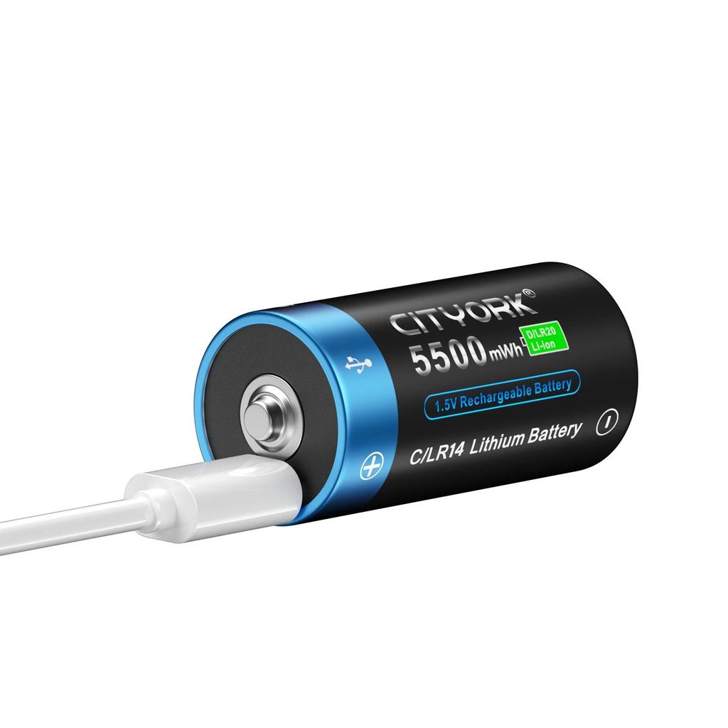 Cityork C LR14 Rechargeable Battery 1.5V 5500mWh Li-ion Batteries Type-c USB Charging for Gas stove,Flashlight,water Heater