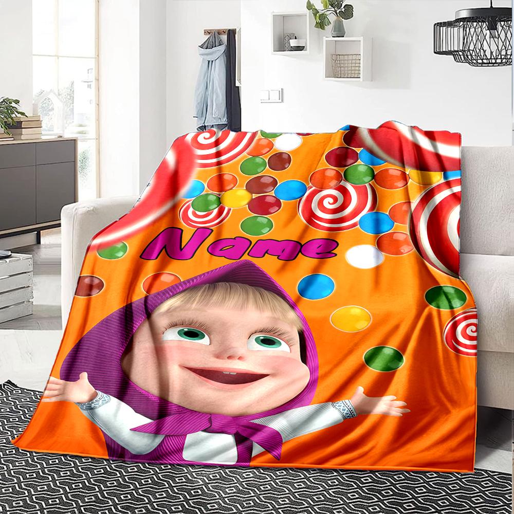 Customiz Name Personality Masha and the Bear Blanket Soft &Warm Sofa Office Bed Travel Lunch Break Blanket, Gift Suitable All Seasons