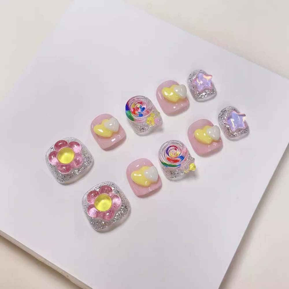 Мультяшные детские накладные ногти с цветами, детские накладные ногти с цветами, детское наращивание накладных ногтей, детские накладные ногти, детские игрушки