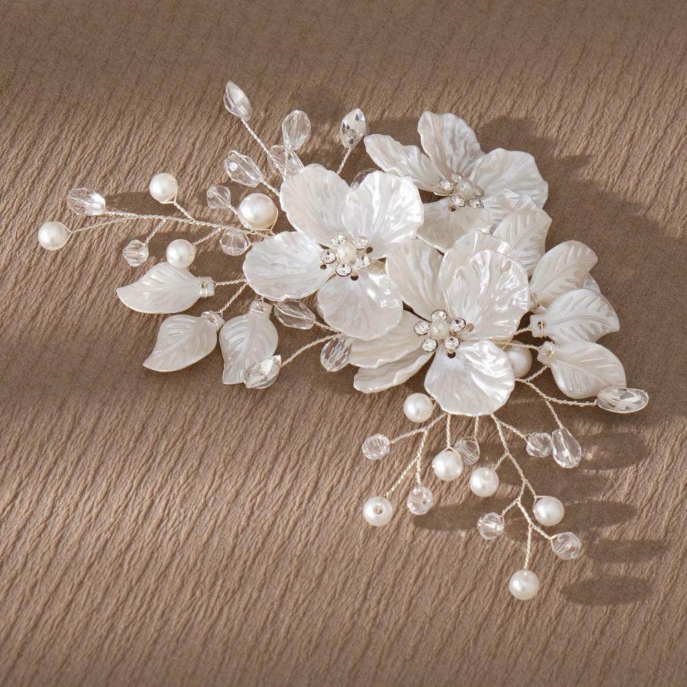 Crystal Pearl Flower Bridal Headwear Handmade Wedding Hairpin Bride Headdress Hair Jewelry