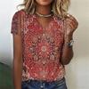 Women's T-shirt Bohemian Ethnic Flower 3d Printing Retro Y2k Top Street Harajuku Oversized V-neck Women's Clothing