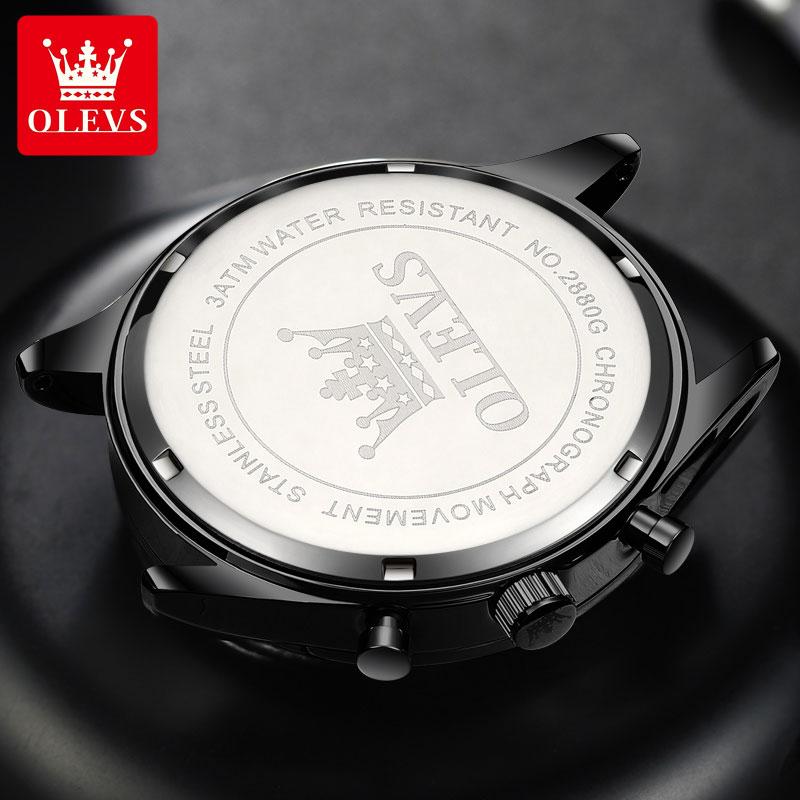 OLEVS 2880 Casual Fashion Men's Watch Chronograph 30M Waterproof Leather Strap Quartz Watch for Man Luminous Genuine Wristwatch