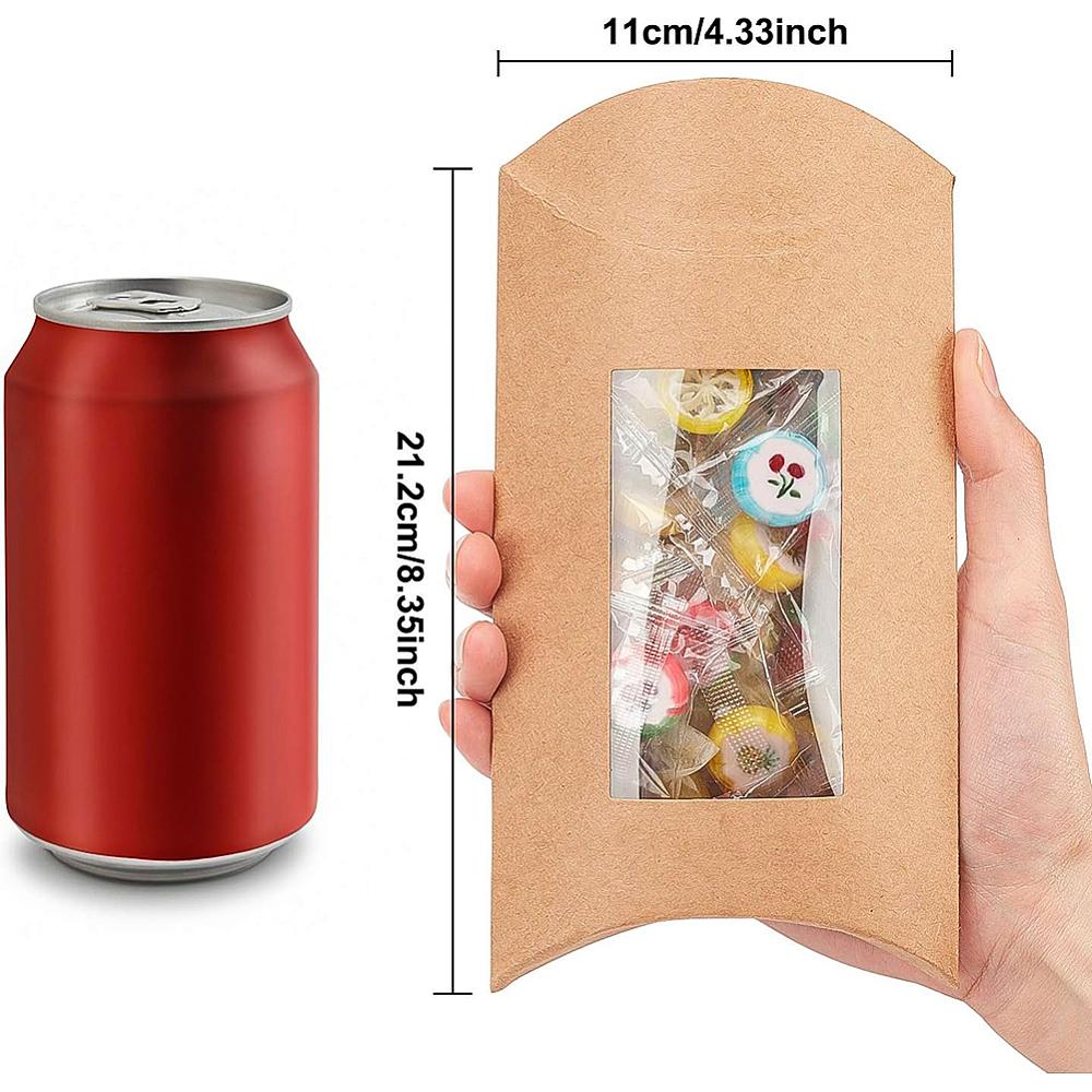 20pcs Paper Pillow Boxes Gift Candy Packing Box with Clear Window BurlyWood 17.5x10x3.8cm