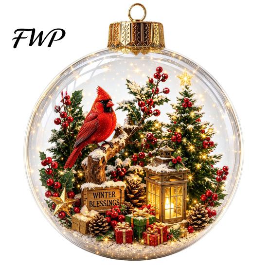 Christmas Theme Hanging Charms Tree Crystal Ball Pendant with LED Light, Built-in Christmas-themed Durable Acrylic Holiday Pendants Pattern