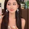 Alloy Tasse Earring Crystal Long Chain Earrings Fashion Dangle Earrings