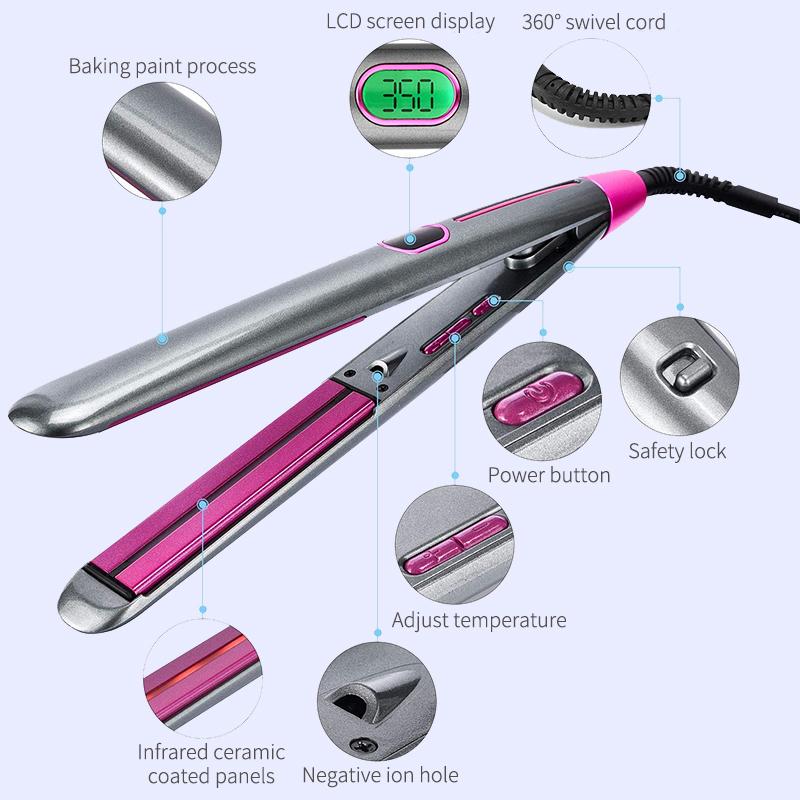 Инфракрасный выпрямитель для волос и бигуди с отрицательными ионами Инфракрасный анион двойного назначения 2 в 1 Выпрямитель для волос с бигуди