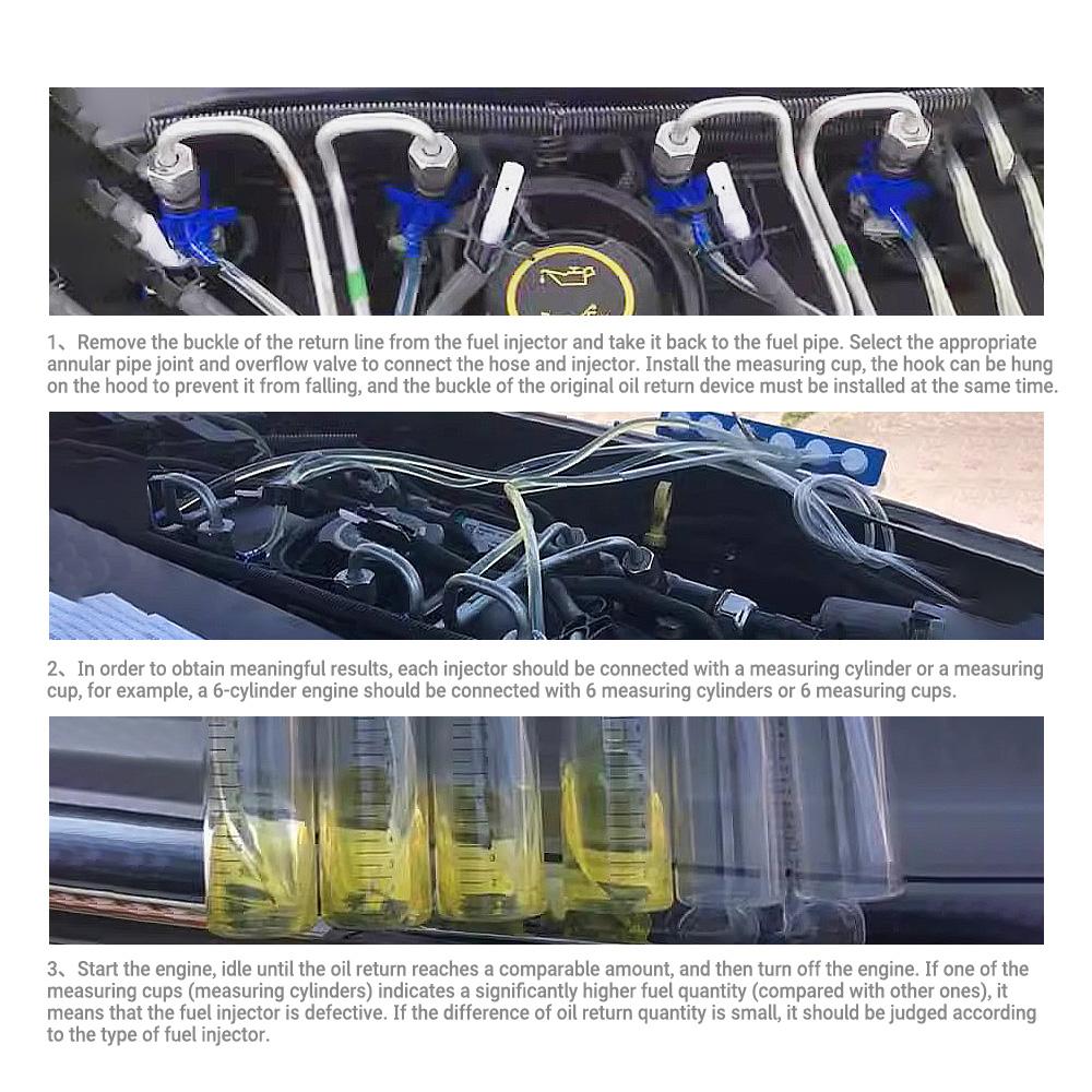 Комплект тестера производительности форсунок с разъемом Common Rail и мерным стаканом для обратного топлива для диагностики топливной системы автомобиля и измерения давления масла