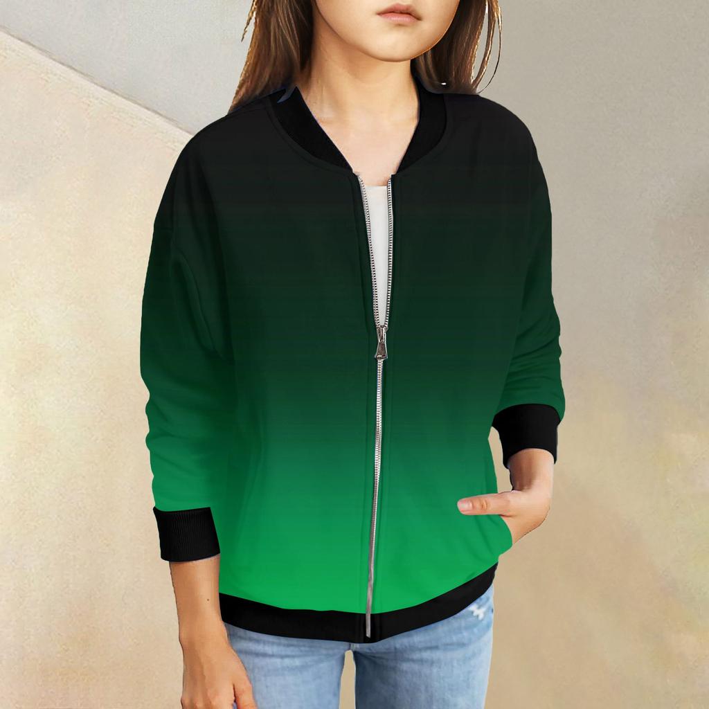 Куртки на молнии для девочек, детские осенние толстовки с длинными рукавами, верхняя одежда с карманами 5-15 лет