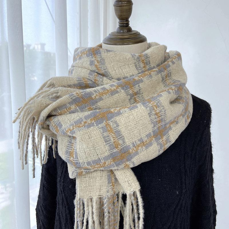 Autumn and Winter Plaid Scarf Women's New Imitation Cashmere Warm Scarf Men's Fashion Shawl Fashion Accessory for Casual Outings & Cold Weather
