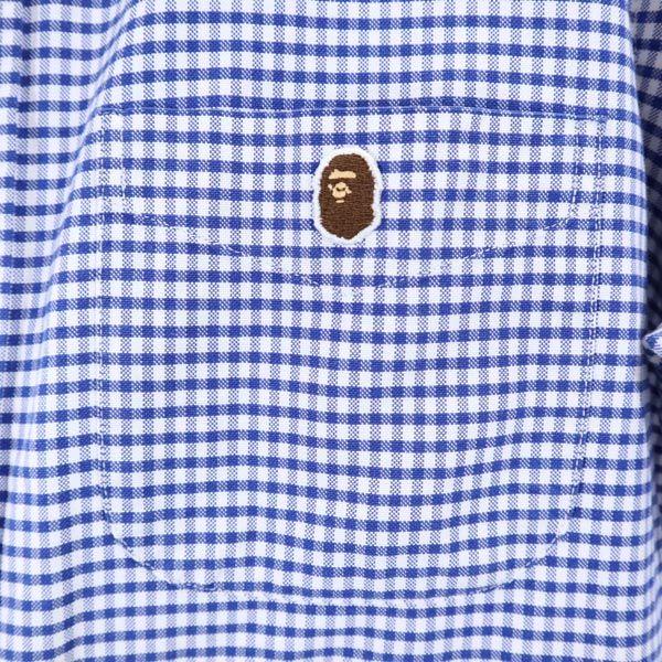 A Bathing Ape Клетчатая рубашка с длинным рукавом на пуговицах Синяя Мужская Б/у