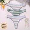 3 шт./компл. красочные полосатые хлопковые женские трусики сексуальные стринги нижнее белье женские дышащие стринги нижнее белье трусики с Т-образной спинкой