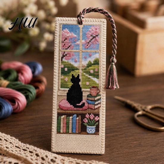 Reading Accessory DIY Stitch Bookmark Kit for Adults Beginners, Seasonal Cat Vintage Style Handmade Embroidery Kit, Gifts Lovers, Readers Dialogue