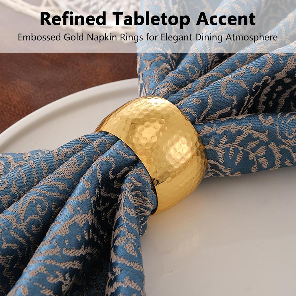 3Pcs Gold Napkin Rings Elegant Hammered Golden Ring Holders Bulk for Dining Table Metal Napk Holder for Events Dinner Parties Wedding Decor Tableware