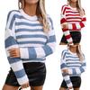 Ladies' Casual Fashion Striped Color Blocked Knitted Pullover Sweater Top
