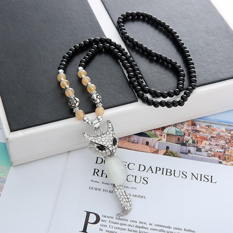 Ожерелье из бисера, длинная винтажная веревка в стиле бохо, ломтик цепи, каменные подвески, богемные этнические женщины