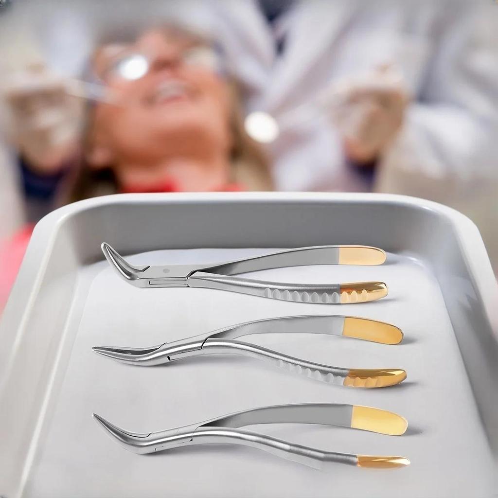 1 Set Dental Residual Root Tweezers Tooth Extraction Forceps Curved Maxillary Mandibular Teeth Universal Pliers