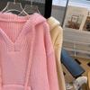 Women Hooded Knitted Sweaters Solid Simple Lace Up Loose Casual Sweet Pullovers Fashion All Match Pocket Gentle Female Jumpers