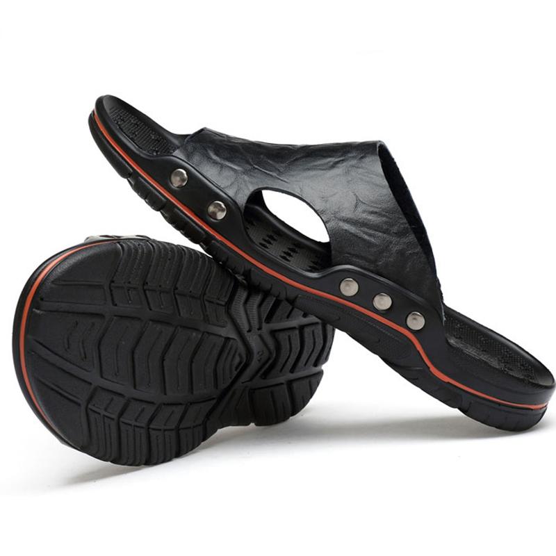 Летние мужские кожаные тапочки с массажной подошвой большого размера 38-48 Пляжные сандалии