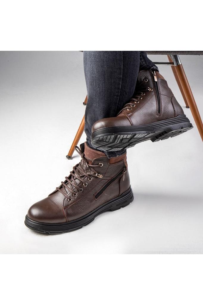 Men's Fashion Genuine Leather Flat Heeled Boots Bootie Ankle Lace Up Rubber Sole Boots Zipper Boots Shoes