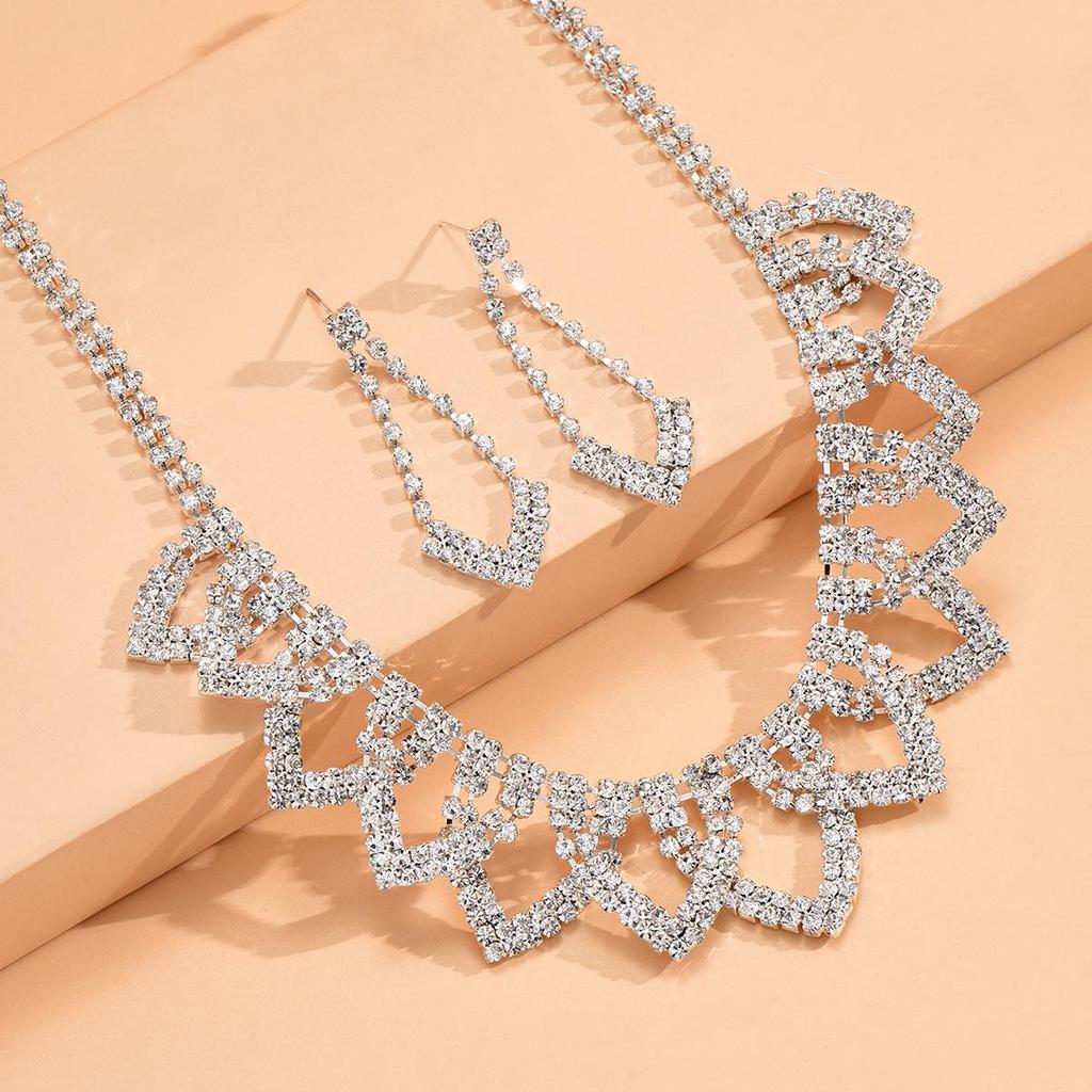 Европейская и американская модная бижутерия, набор колье и серег со стразами для вечернего наряда, женский