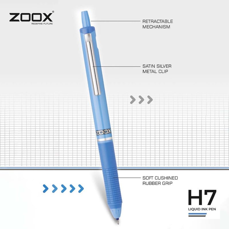 Flair Zoox H7 Liquid Ink Retractable Roller Pen Pack Of 2 Blue Ink 0.5 mm Soft Grip For Office School Writing Use
