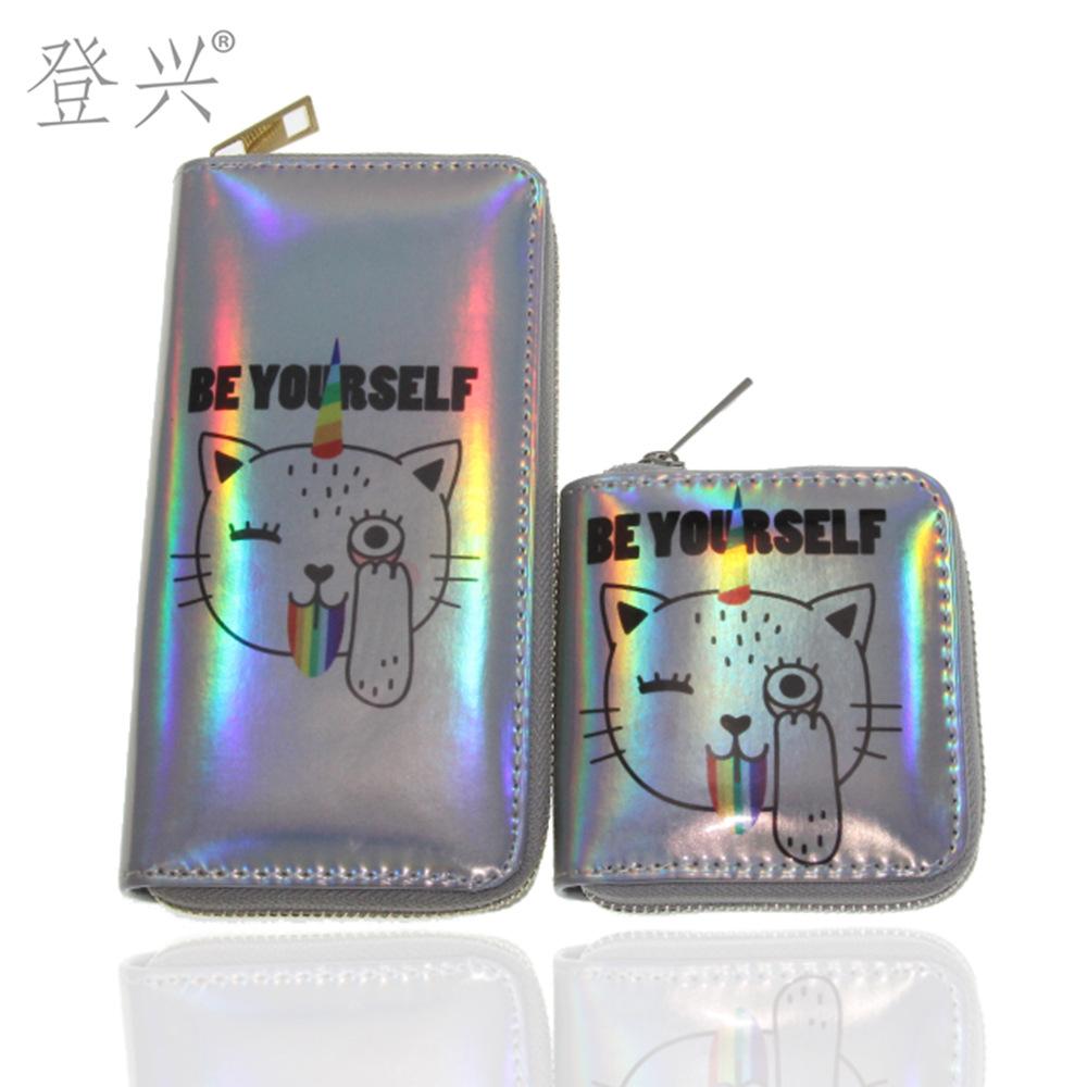 New Laser Cat Cat Rainbow PU Long Wallet, Card Bag Wallet