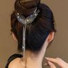 Lady Ponytail Claw Wings Shape Shiny Rhinestone Faux Pearl Long Tassel Multi Teeth Stainless Hair Decoration Lightweight Bridal Hair Bun Hair